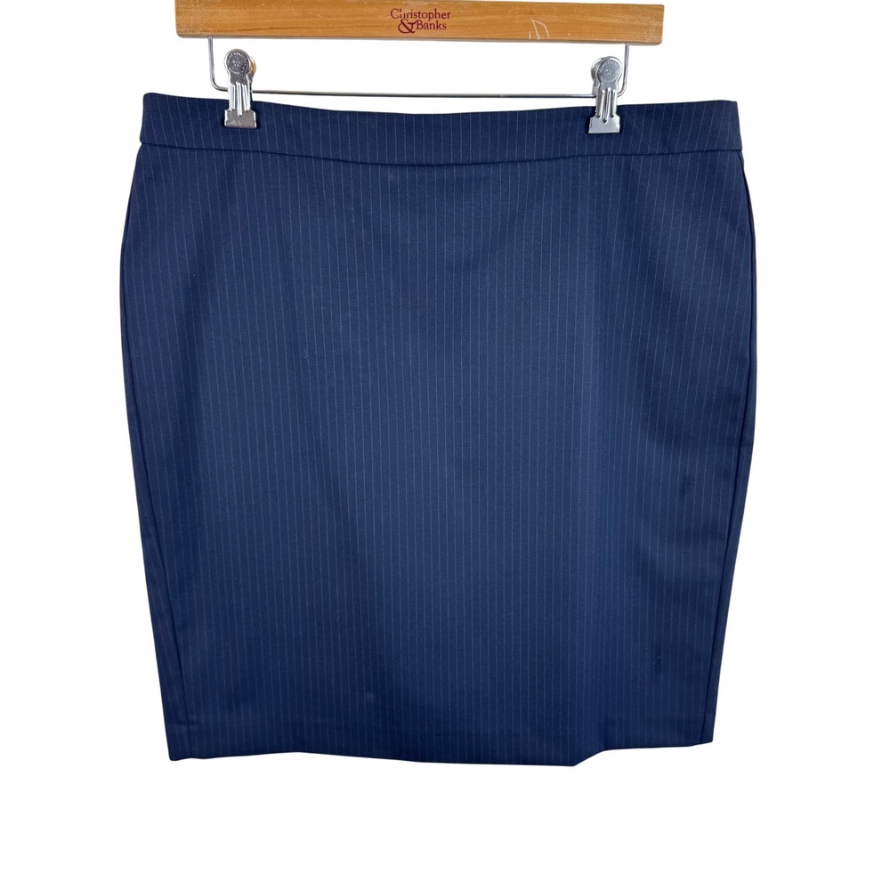 Ann Taylor Navy Blue Pinstripe Pencil Skirt Size 14‎ Professional Workwear Skirt